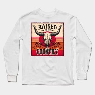 Country Music Raised on 90s Country Vintage Bull Skeleton Long Sleeve T-Shirt